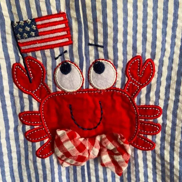 Blue striped crab seersucker romper with undershirt size 3-6 months. - Picture 2 of 4
